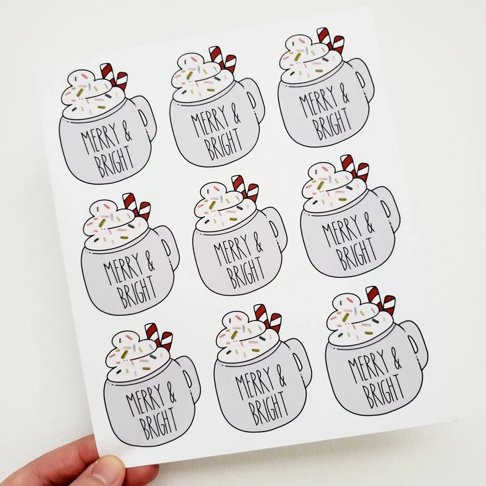 LB084 STICKERS Custom Poshmark Stickers Merry & Bright Mug Personalizable - Picture 3 of 7